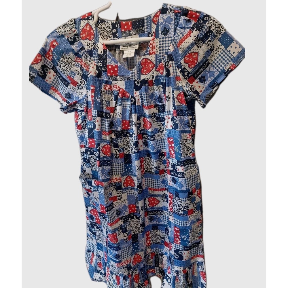 New Anthony Richards Housedress Muumuu Patriotic Patchwork Pockets Size Med P